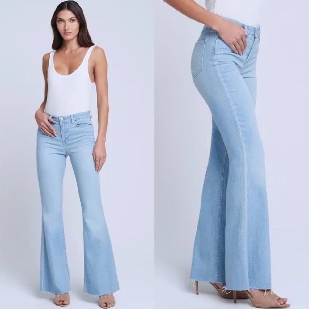 L’AGENCE Sera High Rise Flare Jeans 27 Blue Cloud Light Wash Raw Hem - Picture 15 of 15